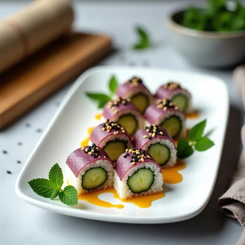 Sushi de Mangostán y Pepino: Receta Vegana y Exótica con Vinagreta de Jengibre