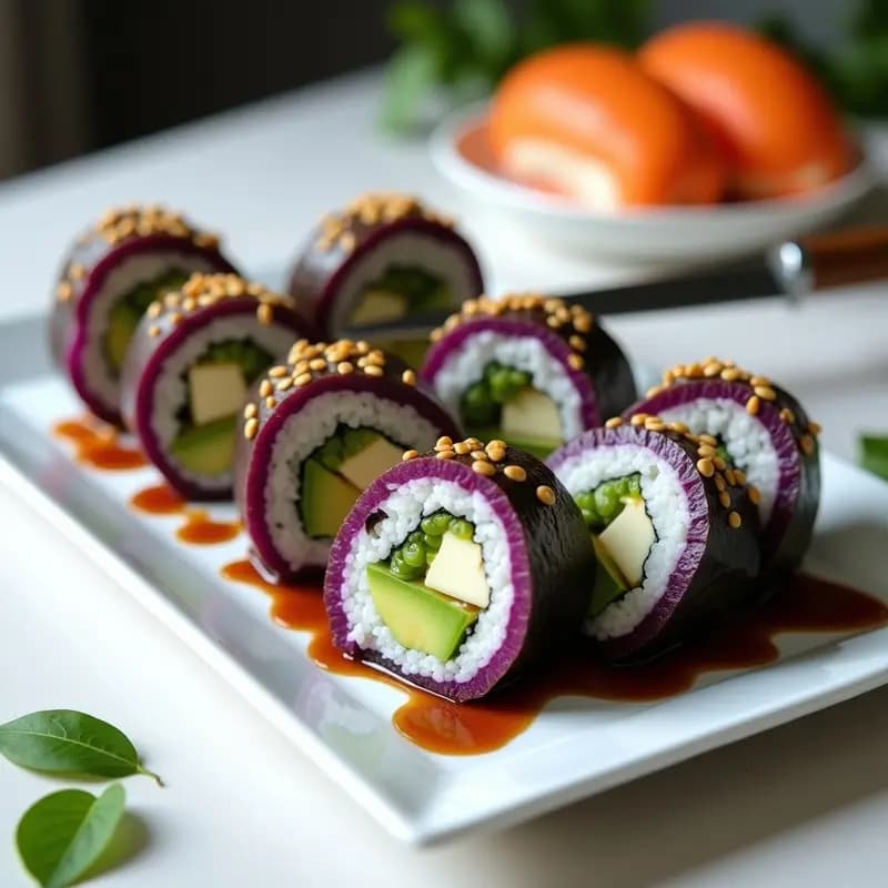 Sushi de Mangostán y Queso de Cabra: Roll tailandés con reducción de vinagre balsámico