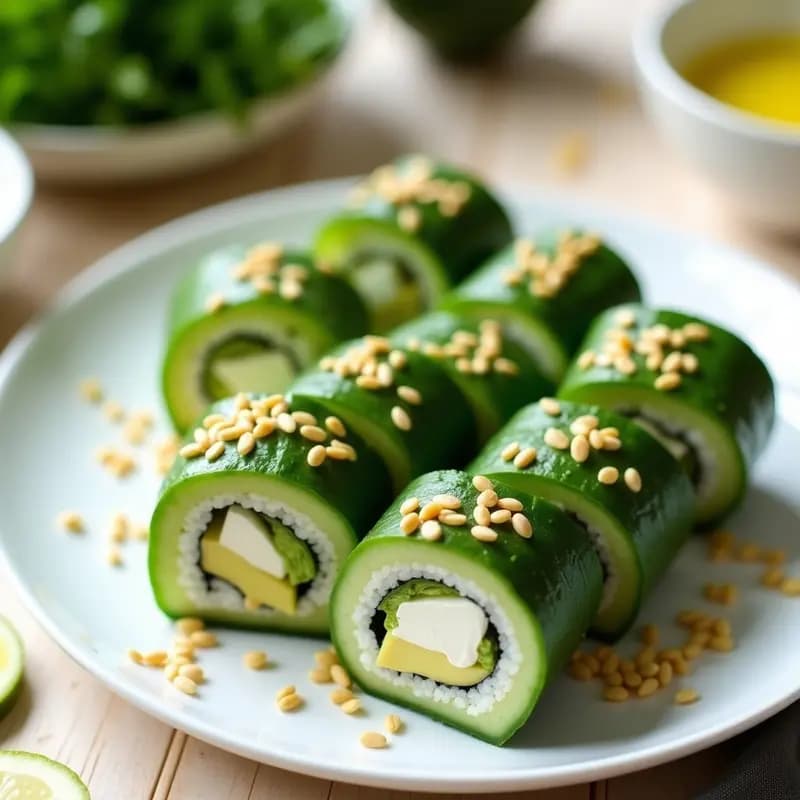 Rollos de Sushi de Pepino y Aguacate con Vinagreta de Limón: Receta Japonesa Keto