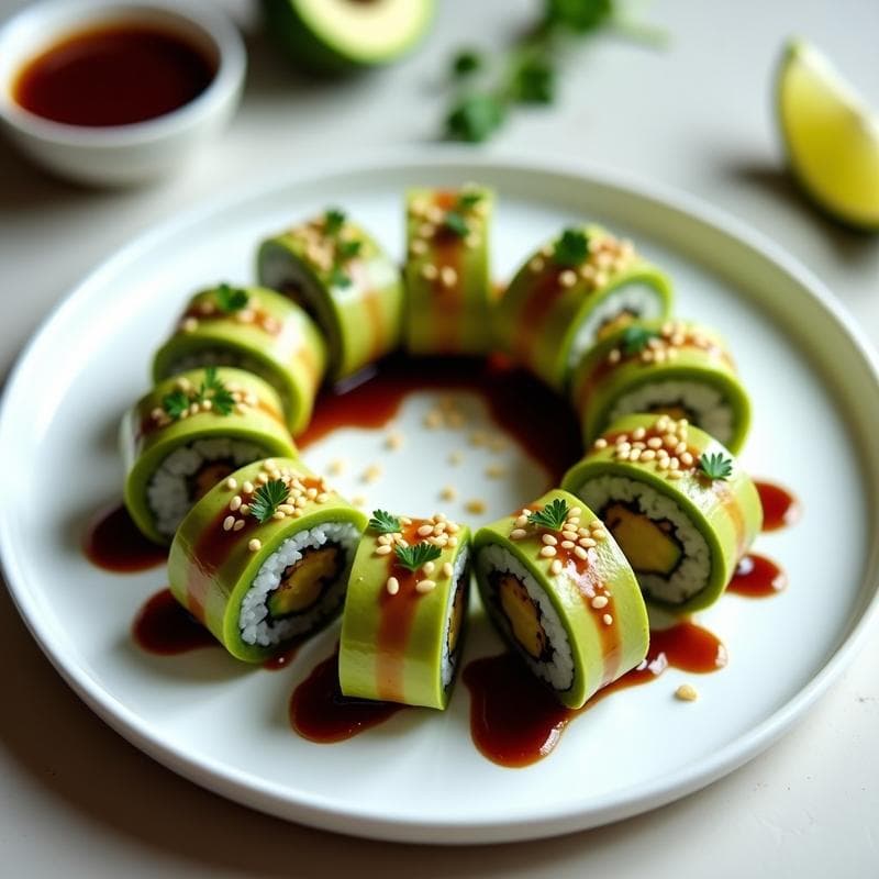 Sushi de Plátano Macho y Aguacate con Salsa Teriyaki: Receta Vegana Sin Algas en 15 Minutos
