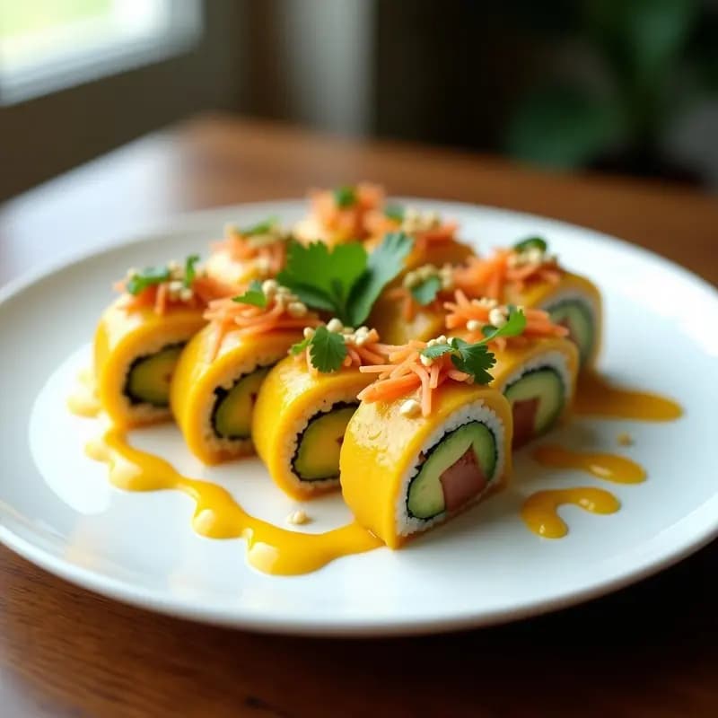 Sushi de Plátano Macho y Aguacate: Roll Vegano Peruano con Salsa de Ají Amarillo