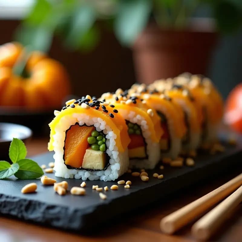 Sushi de Plátano Macho y Tempura de Calabaza: Receta Japonesa Vegana y Sin Arroz