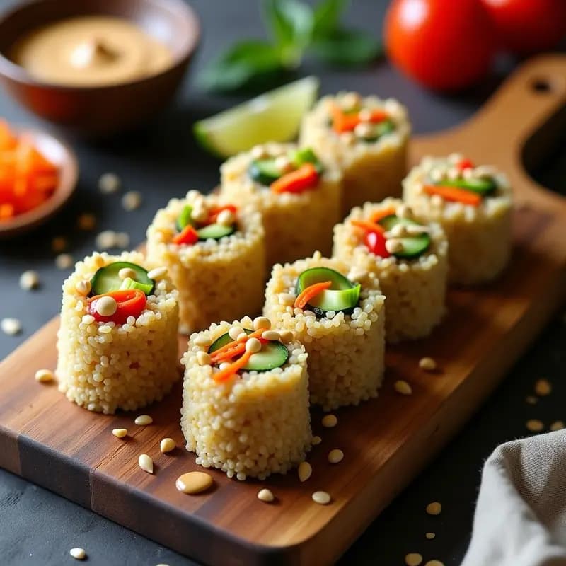 Sushi de Quinoa y Vegetales con Salsa de Cacahuete: Receta Fusion Sin Arroz y Alta en Fibra