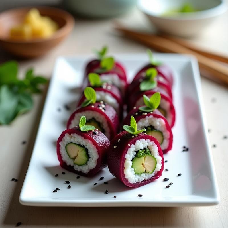 Sushi de Remolacha Morada y Queso de Almendras: Receta Crudivegana con Vinagreta de Wasabi