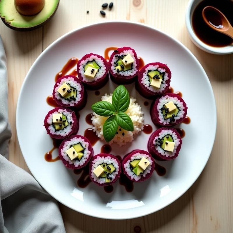 Sushi de Remolacha y Queso de Anacardos con Vinagreta de Miso: Receta Vegana y Sin Arroz