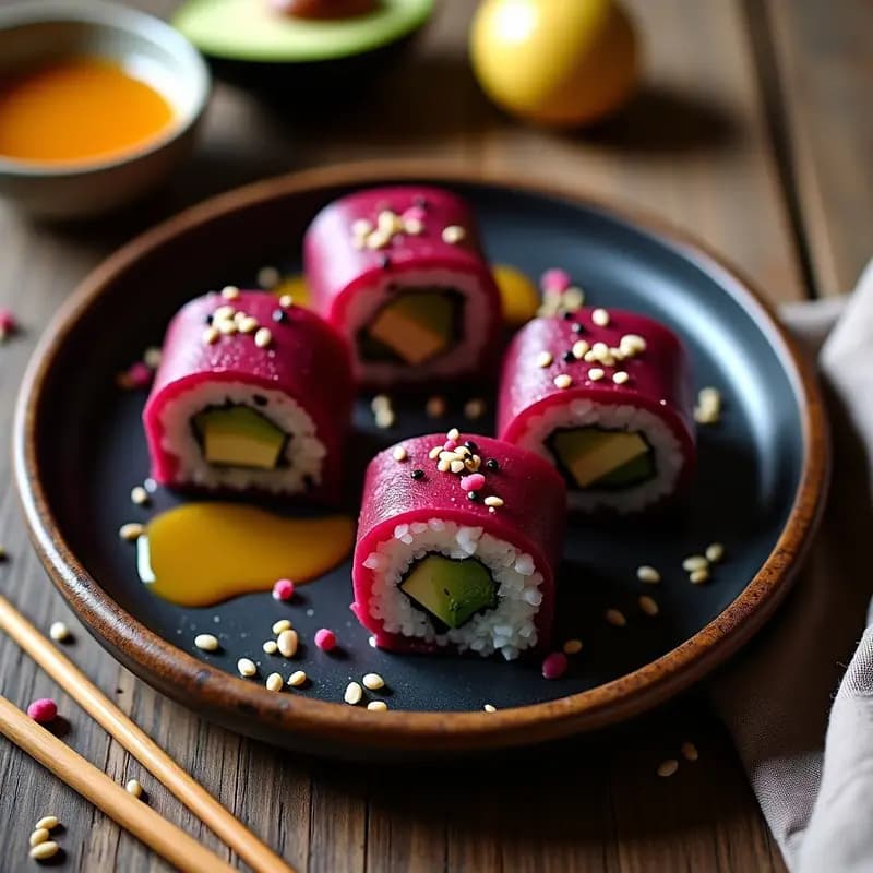 Sushi de Remolacha y Queso de Anacardos: Roll Vegano con Vinagreta de Jengibre