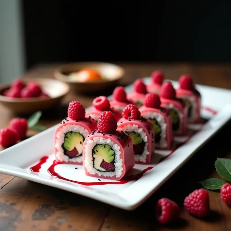 Sushi de Remolacha y Queso de Cabra con Reducción de Frambuesa: Rollos Vegetarianos Fusion para Impresionar