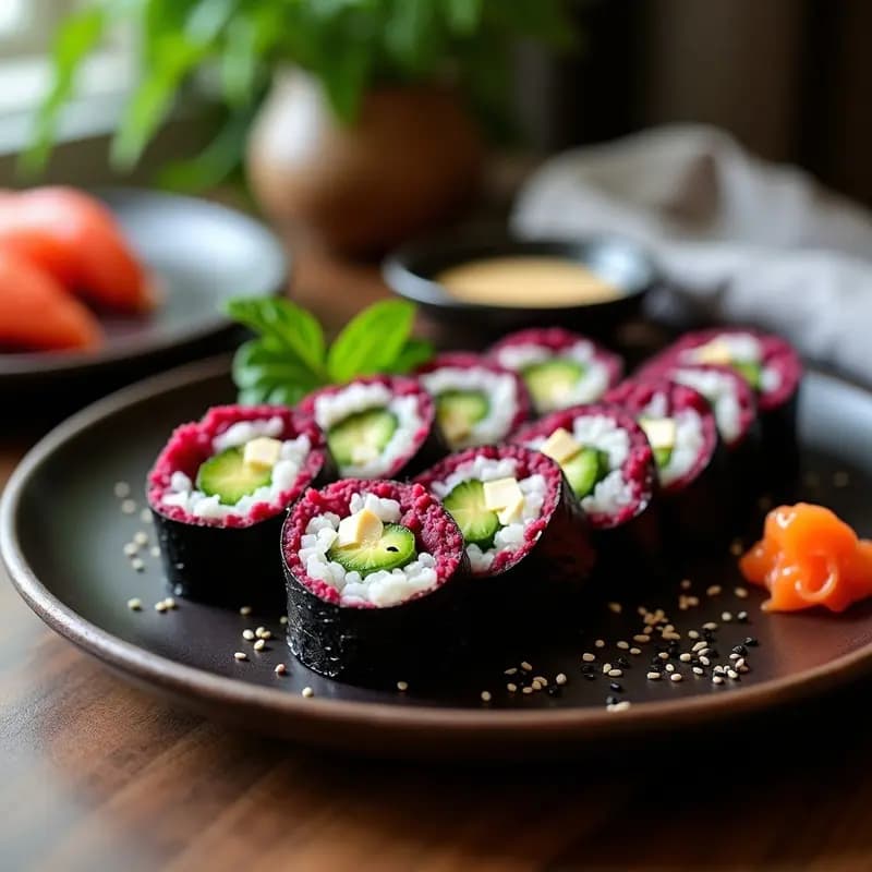 Sushi de Remolacha y Queso de Cabra: Rollos Japoneses Sin Pescado y Sin Arroz