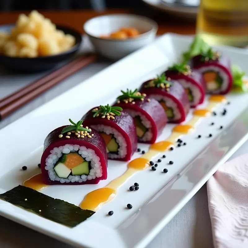 Sushi de Remolacha y Queso de Cabra: Receta Japonesa Vegana con Vinagreta de Sésamo