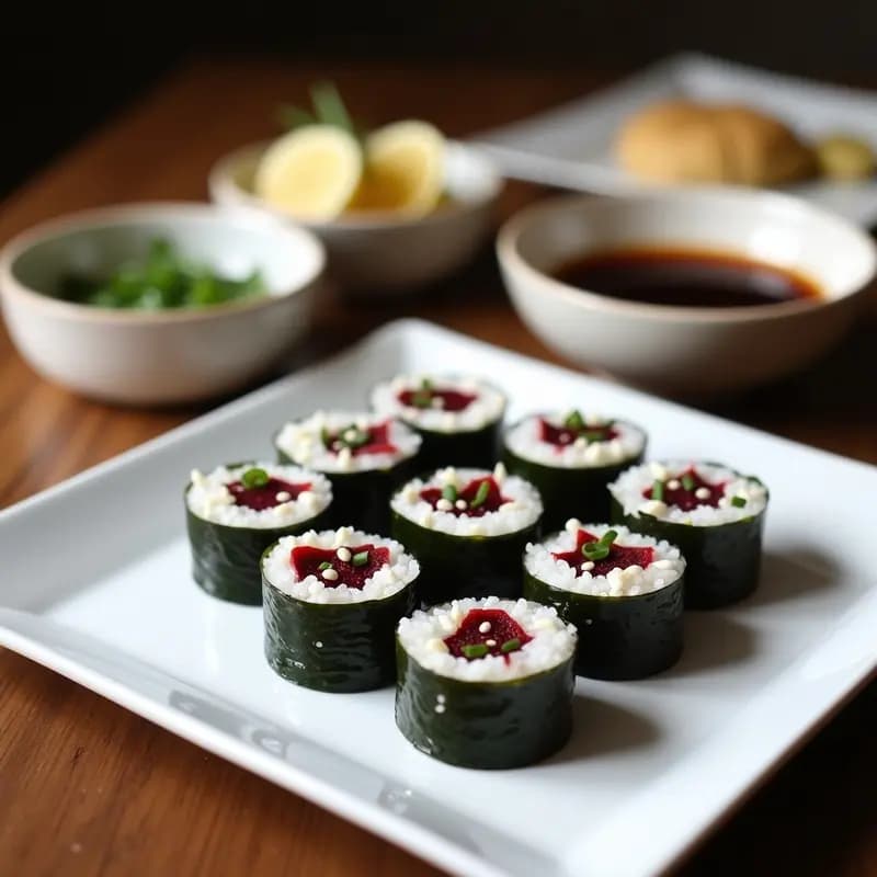 Sushi de Remolacha y Queso de Cabra con Vinagreta de Soja y Jengibre: Entrante Japonés Sin Pescado