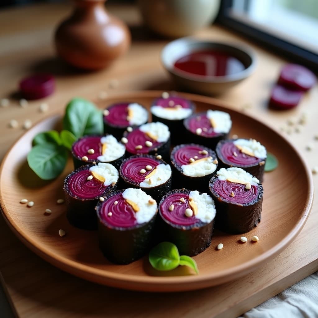 Sushi de Remolacha y Queso de Cashew con Salsa Teriyaki Sin Azúcar: Receta Vegana