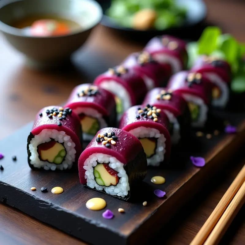 Sushi de Remolacha y Queso de Cashew: Entrante fusión japonesa-vegana sin pescado