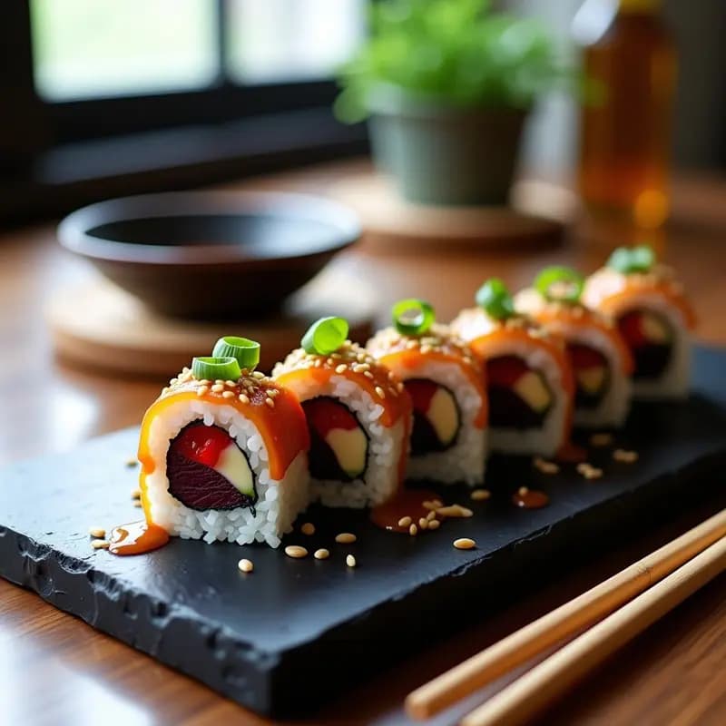 Sushi de Remolacha y Queso Philadelphia con Reducción de Salsa Teriyaki: Receta Japonesa Fusion en 20 Minutos
