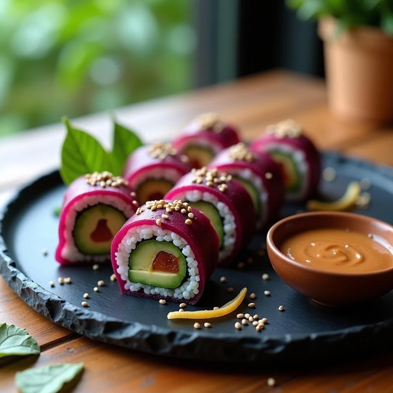 Sushi de Remolacha y Queso Vegano: Receta Crudivegana con Salsa de Sésamo