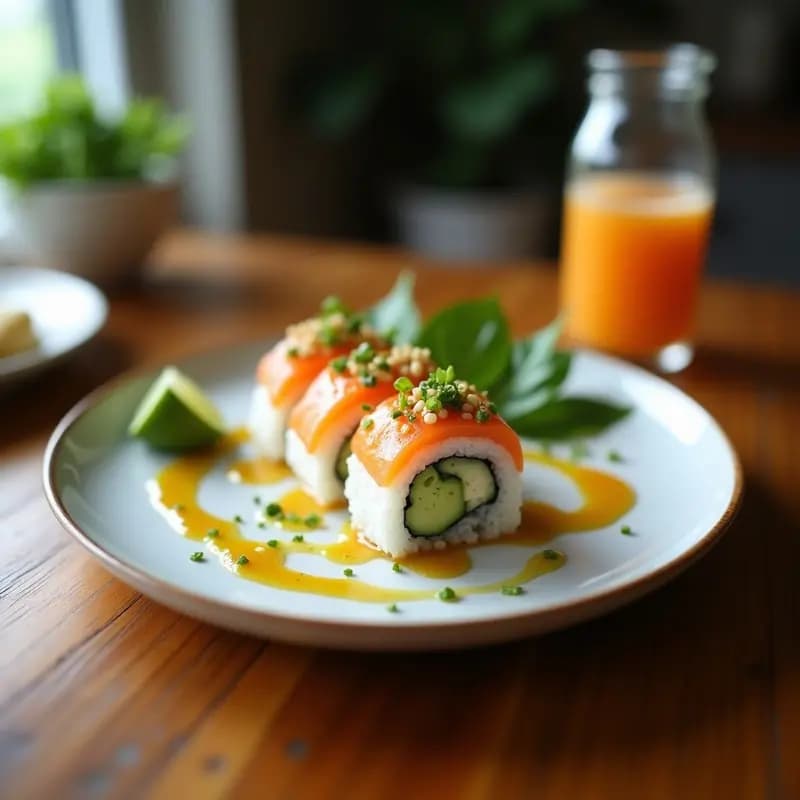 Sushi Roll de Aguacate y Espárragos con Salsa de Wasabi y Miel: Receta Japonesa Innovadora Sin Pescado