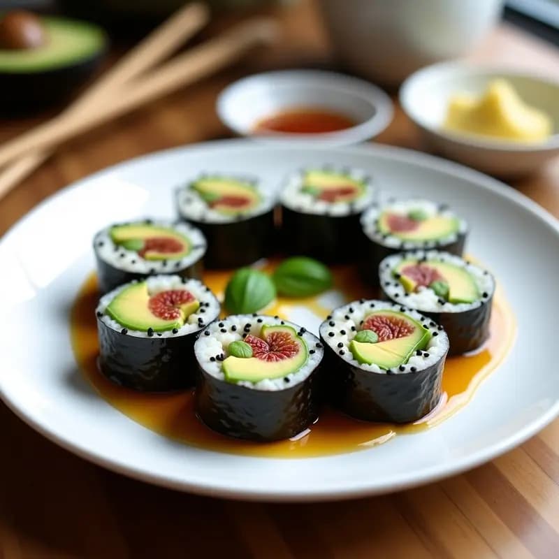 Sushi Roll de Aguacate y Higos: Postre Japonés Vegetariano Sin Pescado