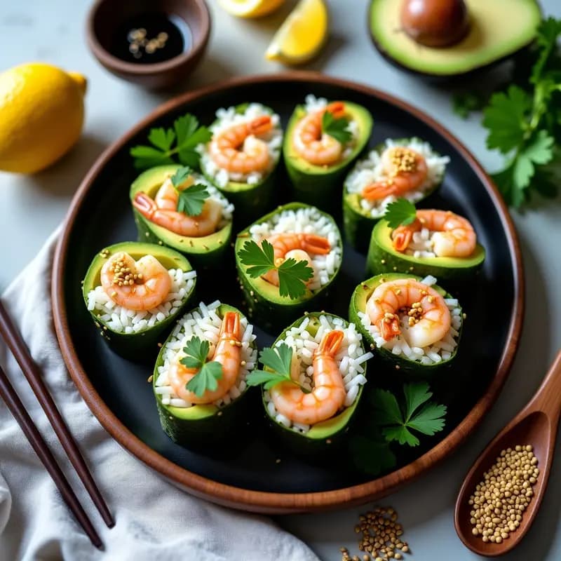 Sushi Roll de Aguacate y Langostinos al Limón: Receta Japonesa Fresca y Sin Arroz en 15 Minutos