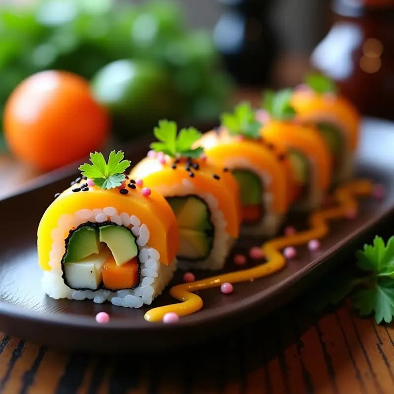 Sushi Roll de Mango y Aguacate con Vinagreta de Tamarindo: Receta Vegana Fusion Japón-Perú
