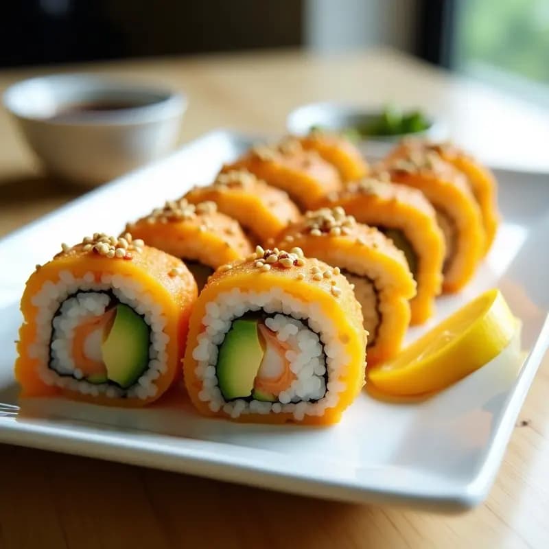 Sushi Roll de Manga y Aguacate con Tempura de Camarón: Receta Japonesa Innovadora en 15 Minutos