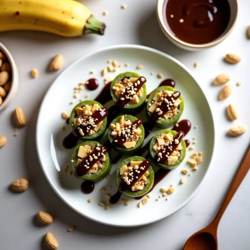 Sushi Roll de Plátano Macho y Cacahuete con Salsa de Chocolate Negro: Postre Crudivegano Innovador