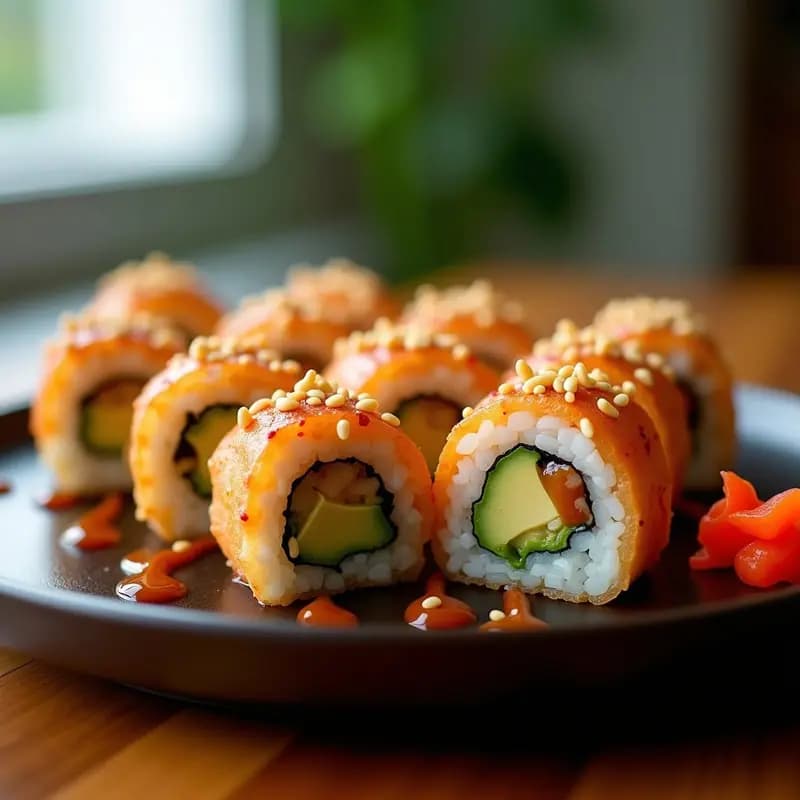 Sushi Rolls de Aguacate y Langostinos Teriyaki: Receta Japonesa en Airfryer con Toque Crujiente