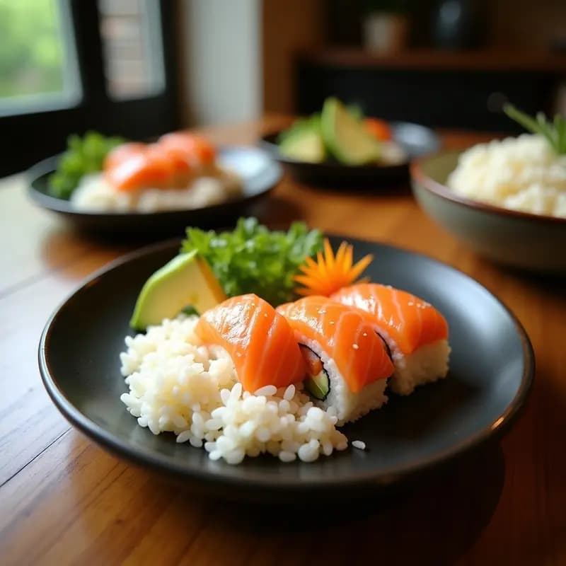 Sushi de Salmón y Aguacate con Arroz de Coco: Receta Japonesa Innovadora y Saludable