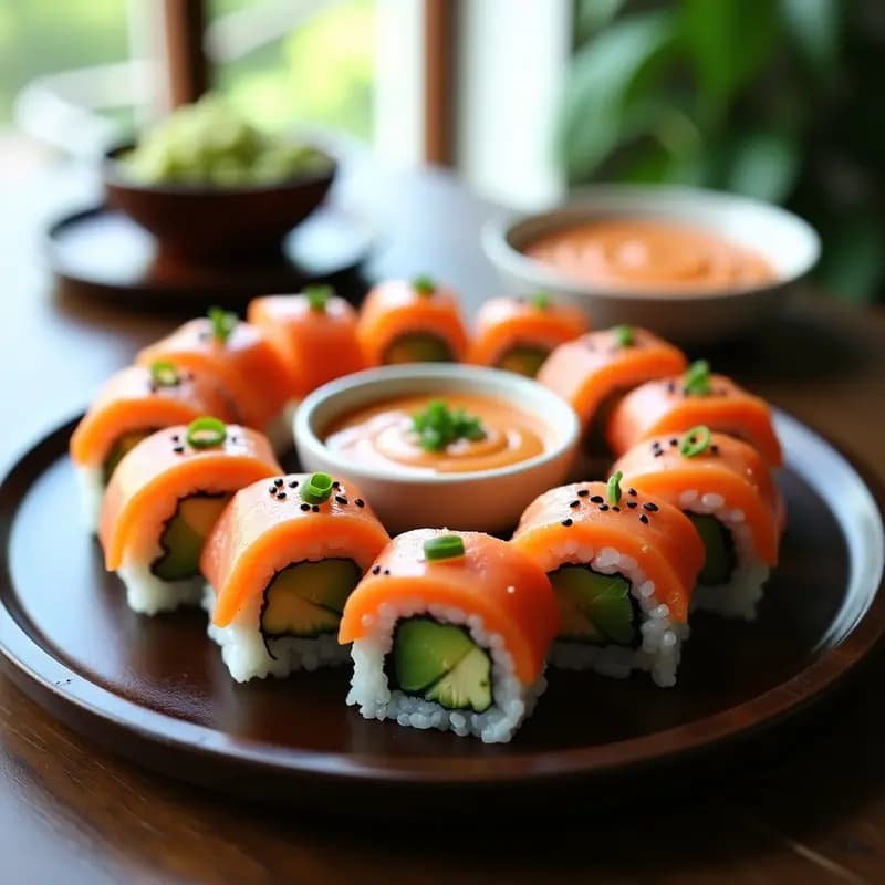 Sushi de Salmón y Aguacate con Salsa Sriracha-Mayo: Receta Japonesa Picante y Rápida