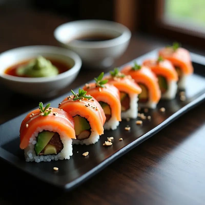 Sushi de Salmón y Aguacate con Trufa Negra: Rollos Japoneses Gourmet en Casa