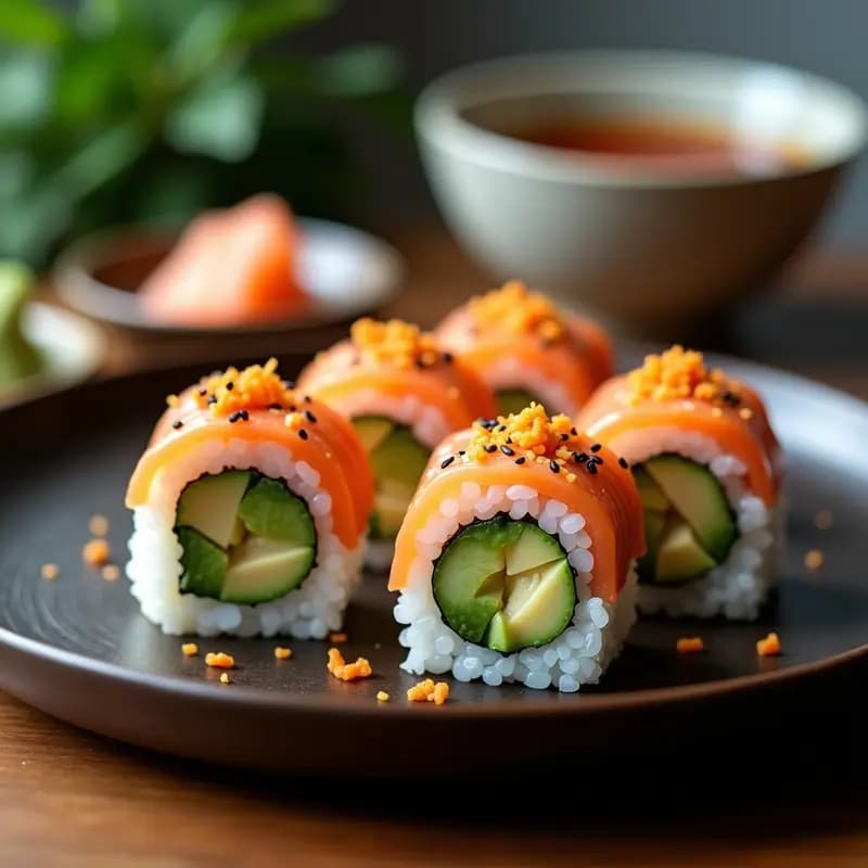 Sushi de Salmón Ahumado y Aguacate: Roll California con Toque Crujiente