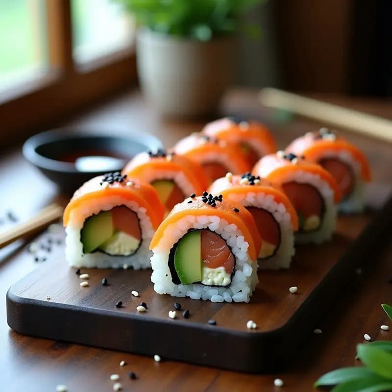 Sushi de salmón ahumado y crema de queso: Rollos creativos para impresionar
