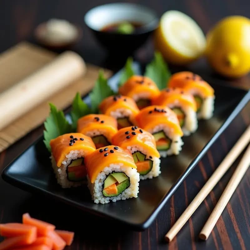 Sushi de Salmón Ahumado y Mango: Roll Vegano con Arroz de Quinoa