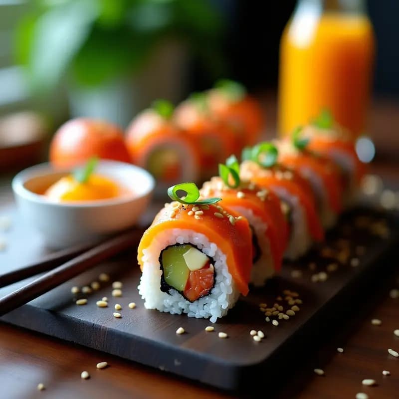 Sushi de Salmón Ahumado y Queso Filadelia con Salsa de Mango Habanero: Receta Fusion Japo-Mexicana