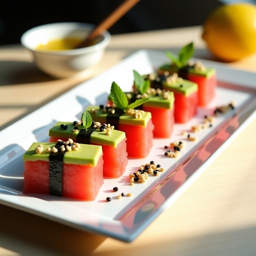 Sushi de Sandía y Aguacate: Receta Fresca Sin Arroz con Vinagreta de Limón Yuzu