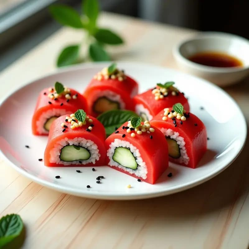 Sushi de Sandía y Queso de Anacardos: Receta Fusion Veraniega y Sin Pescado en 10 Minutos
