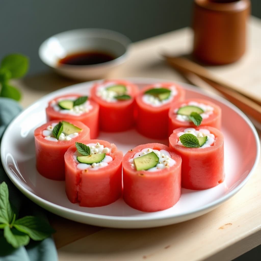 Sushi de Sandía con Queso de Anacardos: Receta Vegana y Refrescante con Toque Japonés