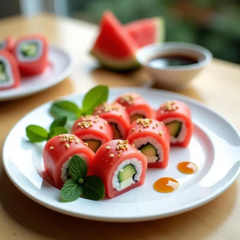 Sushi de Sandía y Queso Crema: Receta Japonesa Dulce-Salada para el Verano