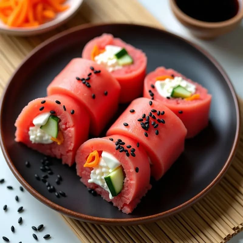 Sushi de Sandía y Queso Crema: Roll Japonés Fresco y Vegano