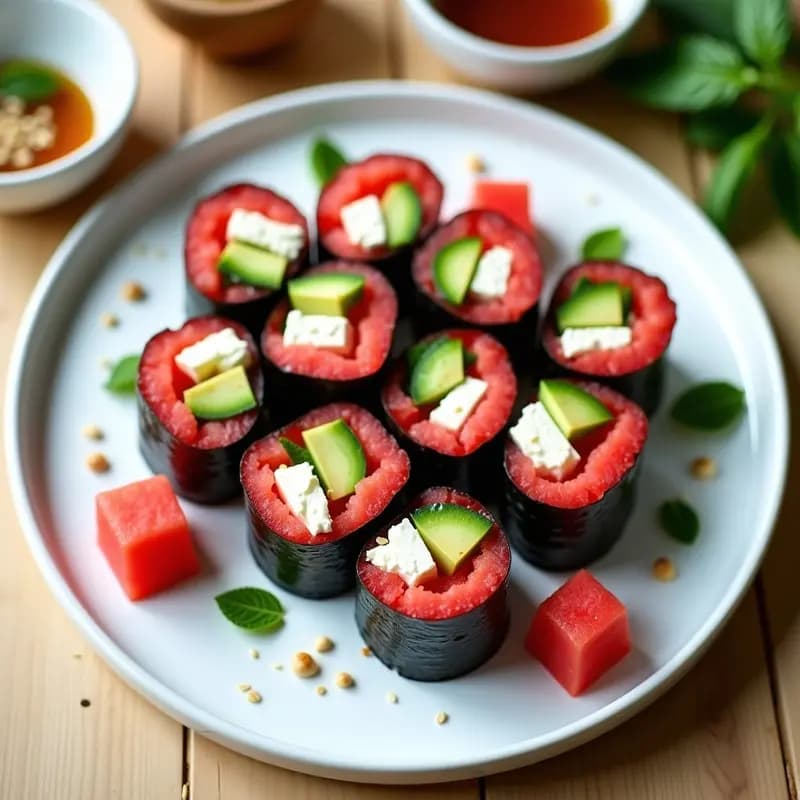 Sushi de Sandía y Queso Feta: Postre Salado Fresco y Fotogénico para Verano
