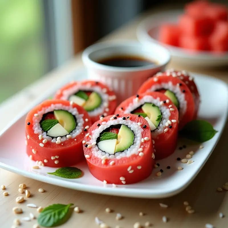 Sushi de Watermelon y Queso Vegano: Rollitos Sin Arroz y Sin Pescado para Viralizar