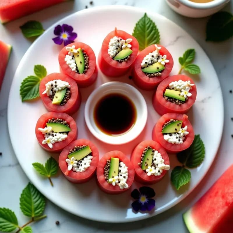 Sushi de Watermelon con Queso Vegano y Semillas de Chía: Receta Refreshing y Fotogénica