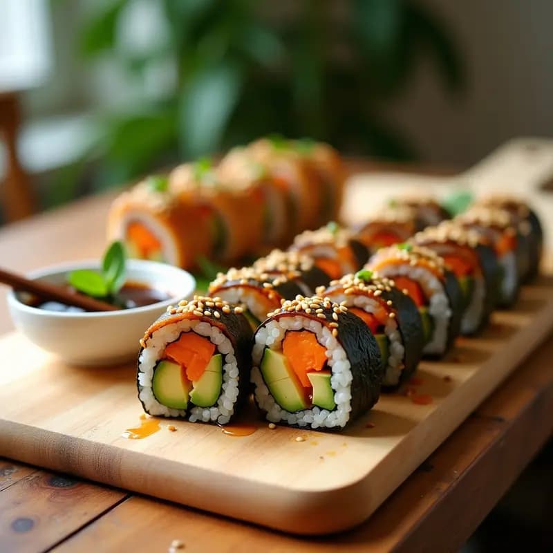 Sushi de Tempeh y Aguacate con Salsa Teriyaki: Receta Vegana y Alta en Proteína