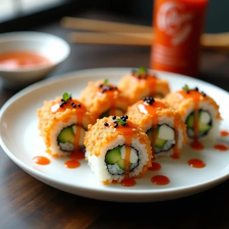 Sushi de Tempura de Camarones y Aguacate: Receta Japonesa Crujiente con Salsa Sriracha