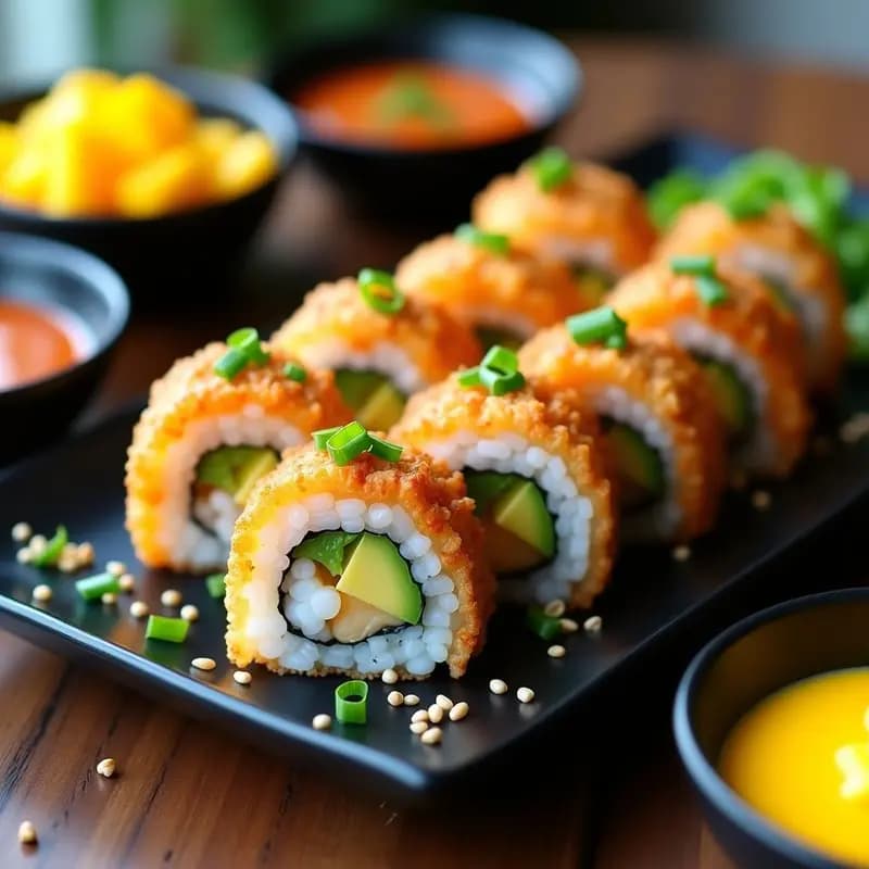 Sushi de Tempura de Camarones y Mango: Receta Japonesa Fusion Crujiente en Airfryer
