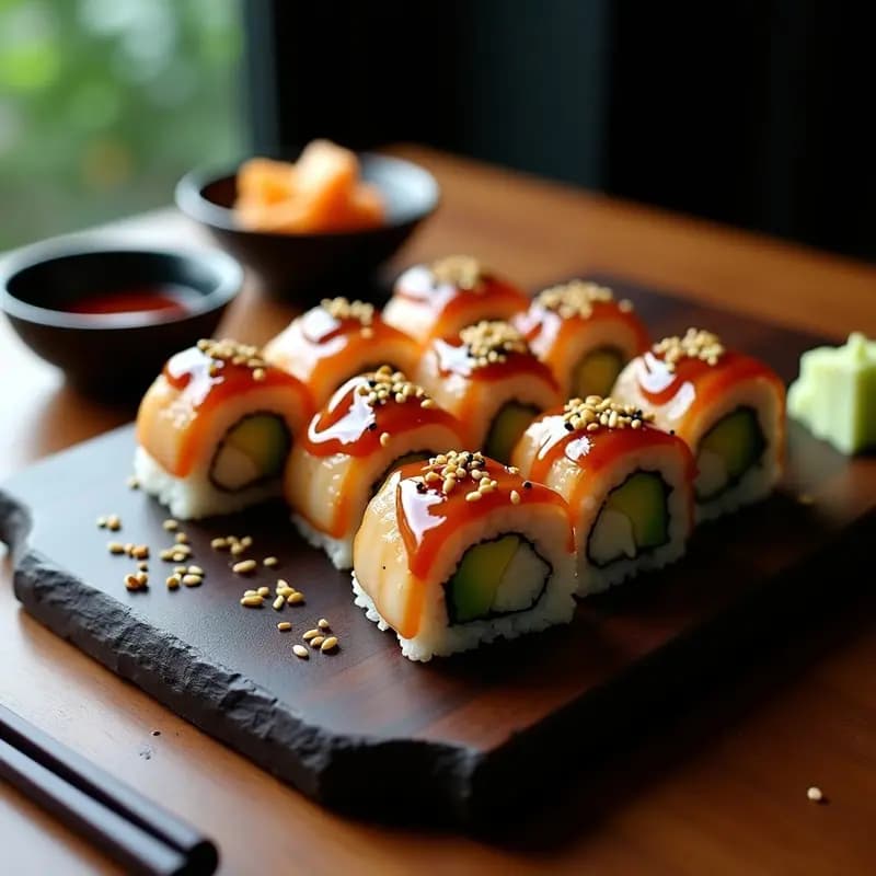 Sushi de Unagi con Aguacate y Salsa Teriyaki: Receta Japonesa Gourmet en Casa