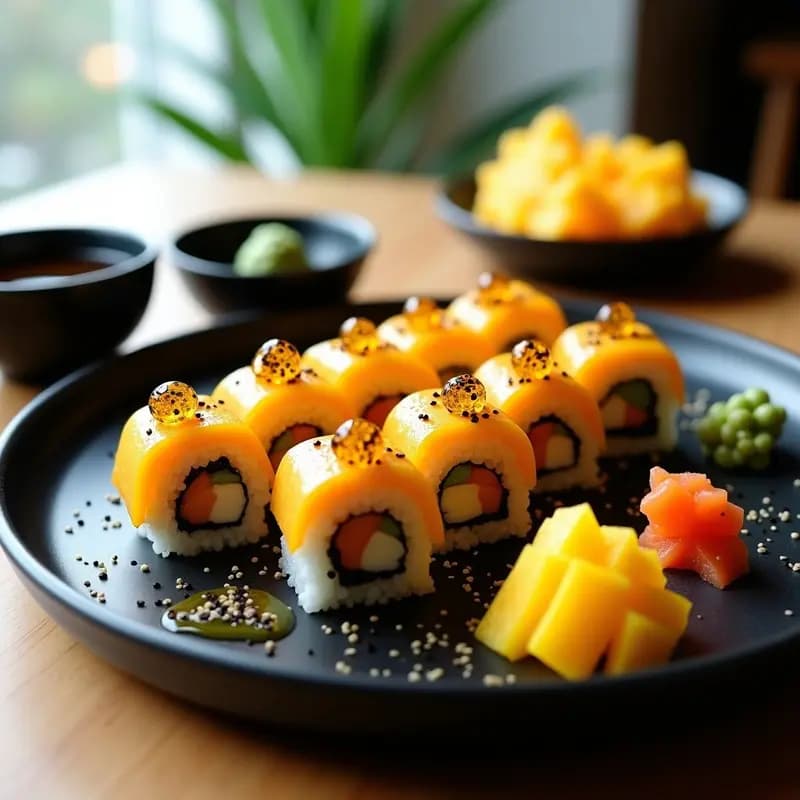 Sushi de Uni y Caviar de Mango: Receta Japonesa de Lujo en Casa