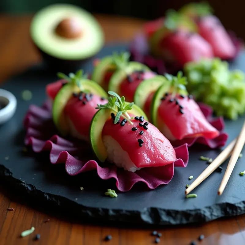 Sushi de Aguacate y Remolacha con Vinagreta de Jacinto: Receta Vegana Sin Pescado y Totalmente Cruda