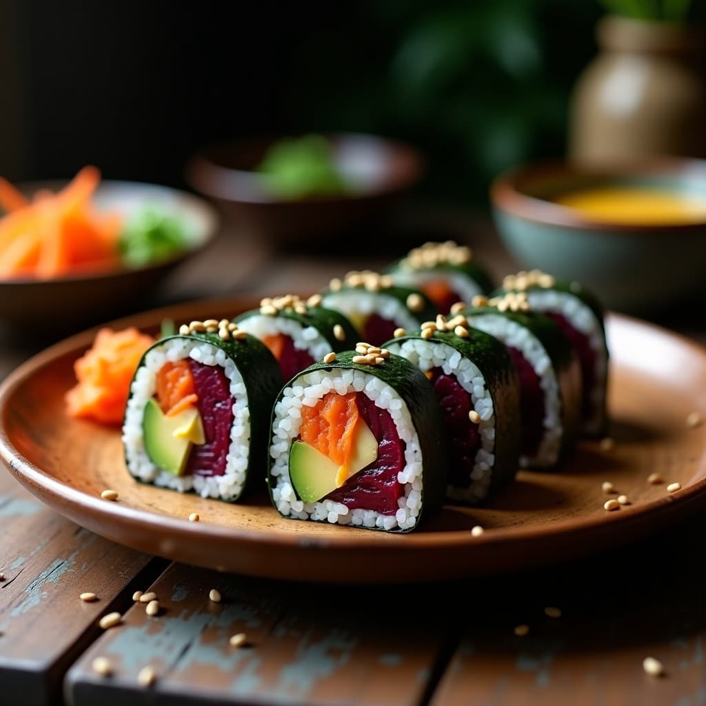Sushi de Remolacha y Aguacate: Rollo Vegano Sin Arroz con Vinagreta de Sésamo