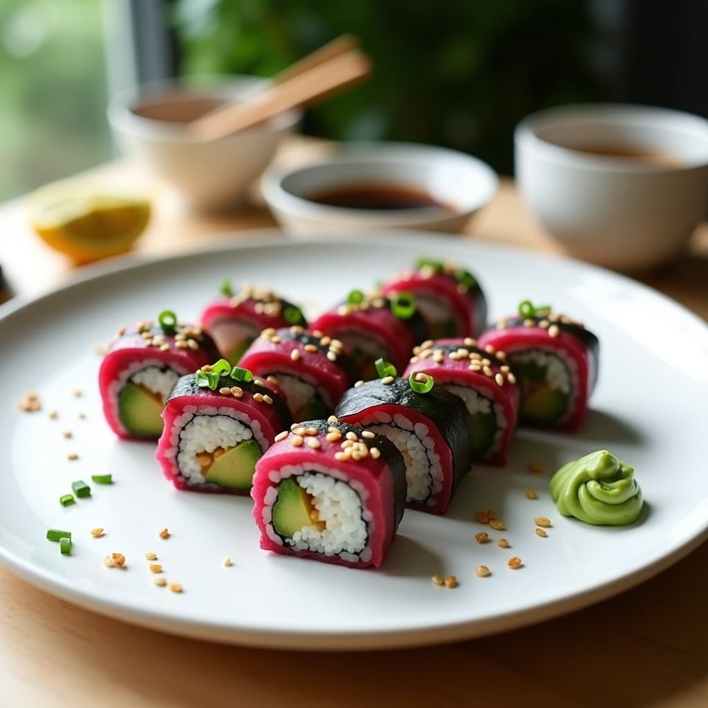 Sushi Vegano de Remolacha y Aguacate: Receta Crudivegana con Toque Umami en 20 Minutos