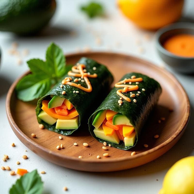 Sushirritos de Aguacate y Mango con Salsa Sriracha-Mayo: Receta Fusion Vegana en 20 Minutos