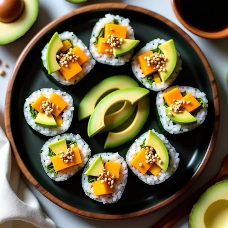Rollitos de Sushis de Mango y Aguacate con Algas Nori: Receta Vegana y Sin Pescado